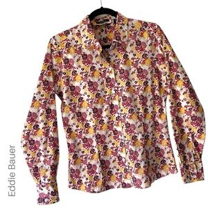 EDDIE BAUER | NWOT WRINKLE RESISTANT STRETCH BUTTON UP FLORAL SHIRT | SZ: SMALL